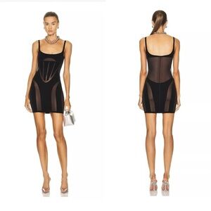 Mugler x Wolford Flock Shaping Dress Small Black NWT Glam Disco Bodycon